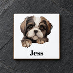 Customisable Shih Tzu Puppy – Ceramic Coaster, personalised with your own text