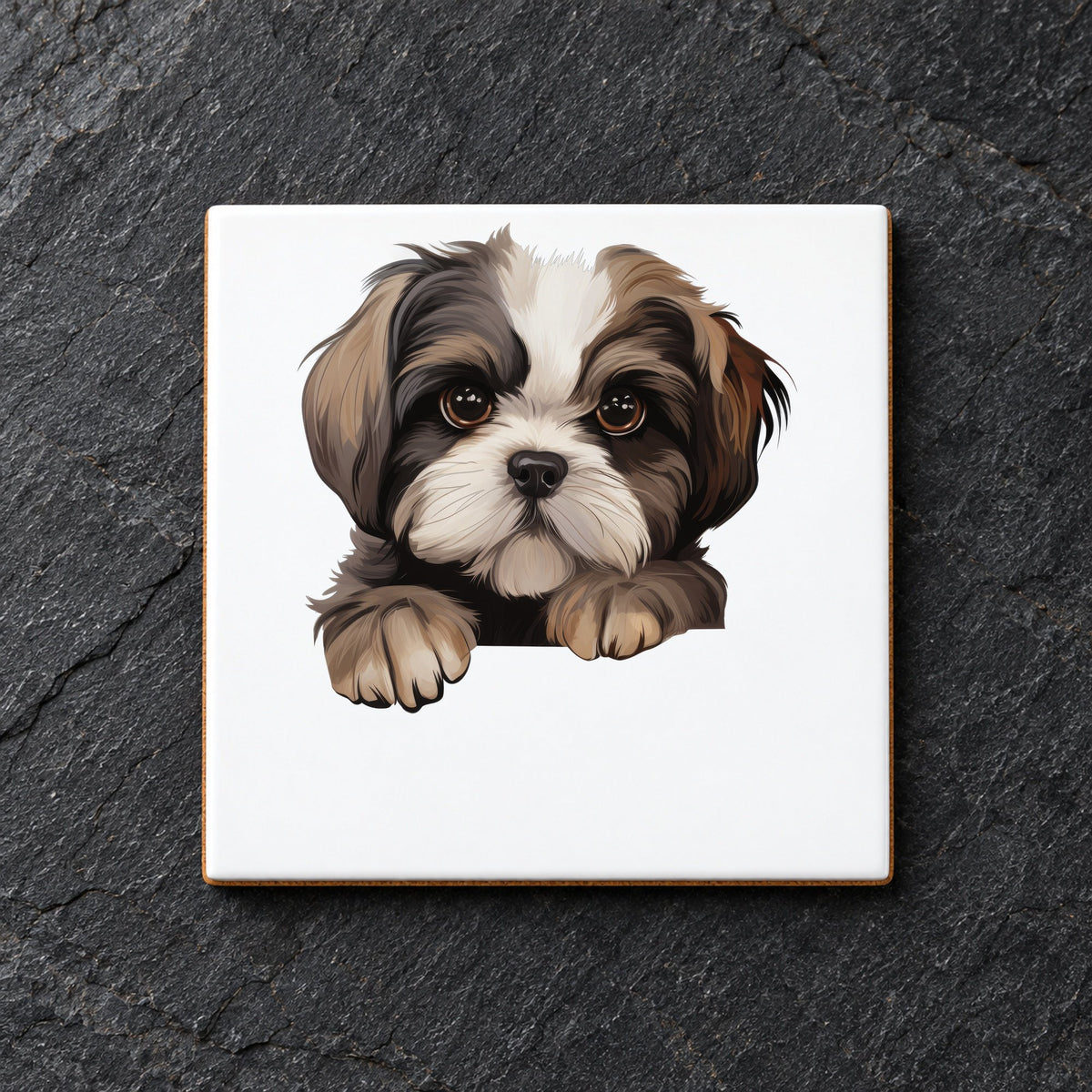 Shih Tzu Puppy ceramic coaster in white
