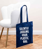 Silently Judging Your Plastic Bag tote bag in navy