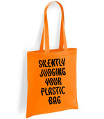 Silently Judging Your Plastic Bag tote bag in orange