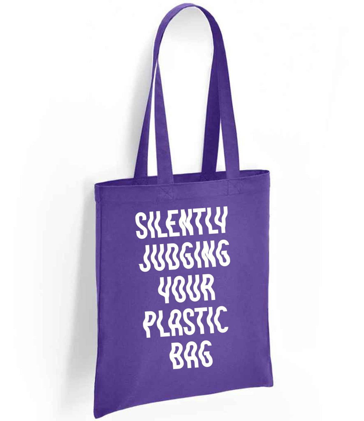 Silently Judging Your Plastic Bag tote bag in purple