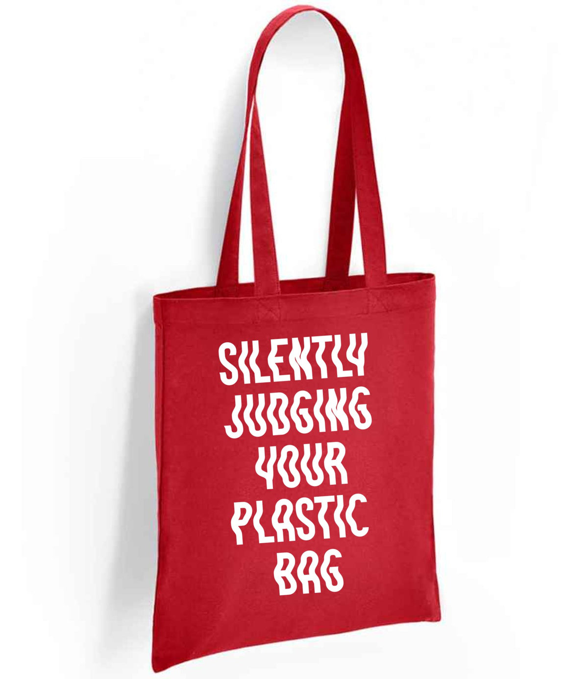 Silently Judging Your Plastic Bag tote bag in red