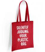 Silently Judging Your Plastic Bag tote bag in red