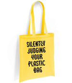 Silently Judging Your Plastic Bag tote bag in yellow