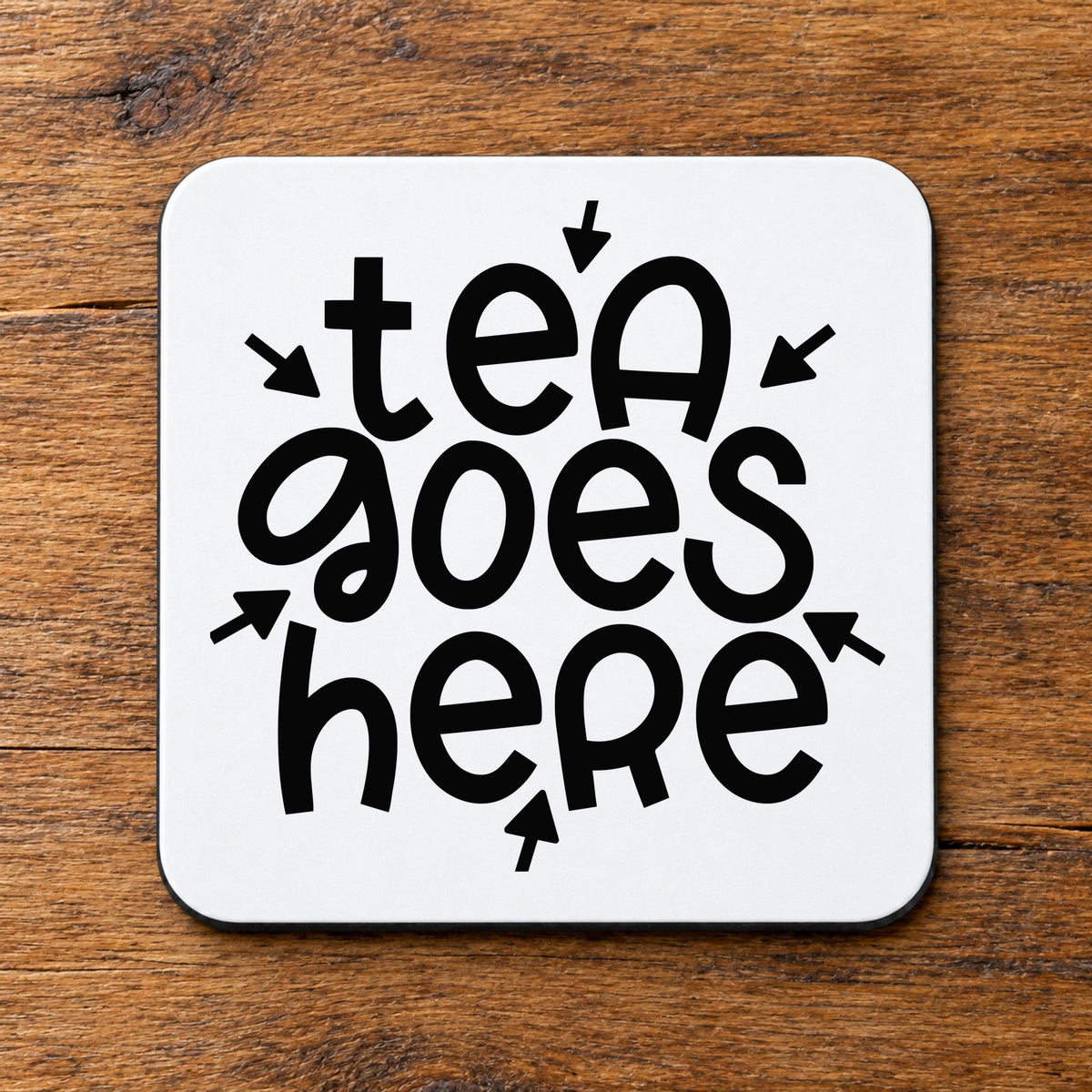 Tea Goes Here coaster in white