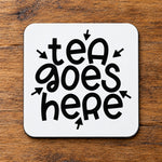 Tea Goes Here coaster in white
