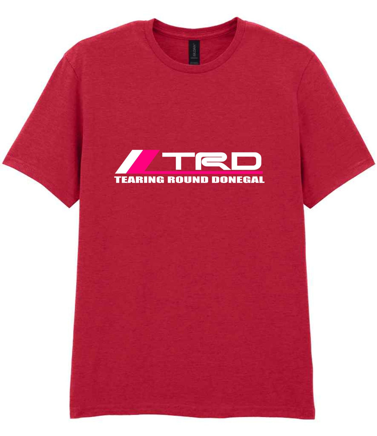 Tearing Round Donegal t-shirt in cherry red