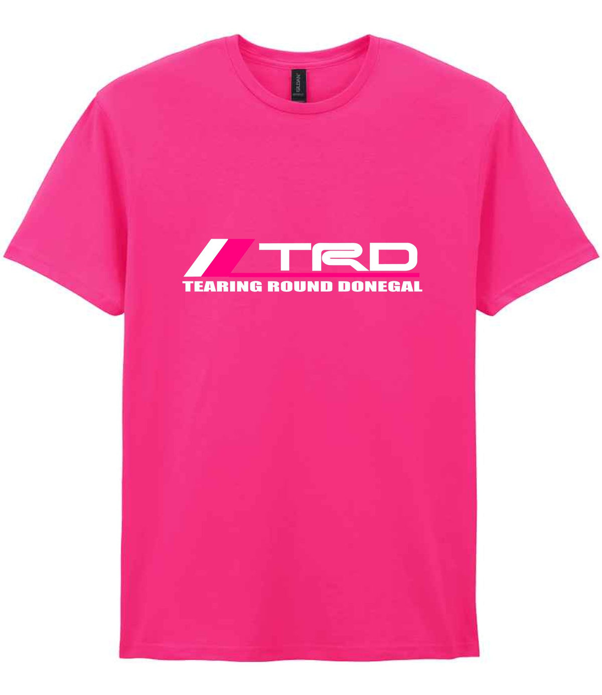 Tearing Round Donegal t-shirt in heliconia