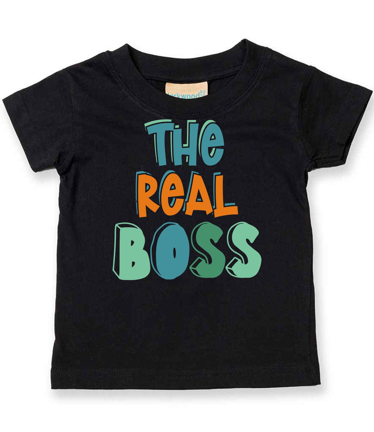 Baby piece of the The Boss Matching Set with Adult T-Shirt, Baby Tee & Bib – Family Matching Outfits in Black