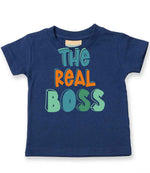 Baby piece of the The Boss Matching Set with Adult T-Shirt, Baby Tee & Bib – Family Matching Outfits in Navy