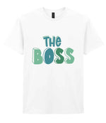Adult piece of the The Boss Matching Set with Adult T-Shirt, Baby Tee & Bib – Family Matching Outfits in White