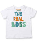 Baby piece of the The Boss Matching Set with Adult T-Shirt, Baby Tee & Bib – Family Matching Outfits in White