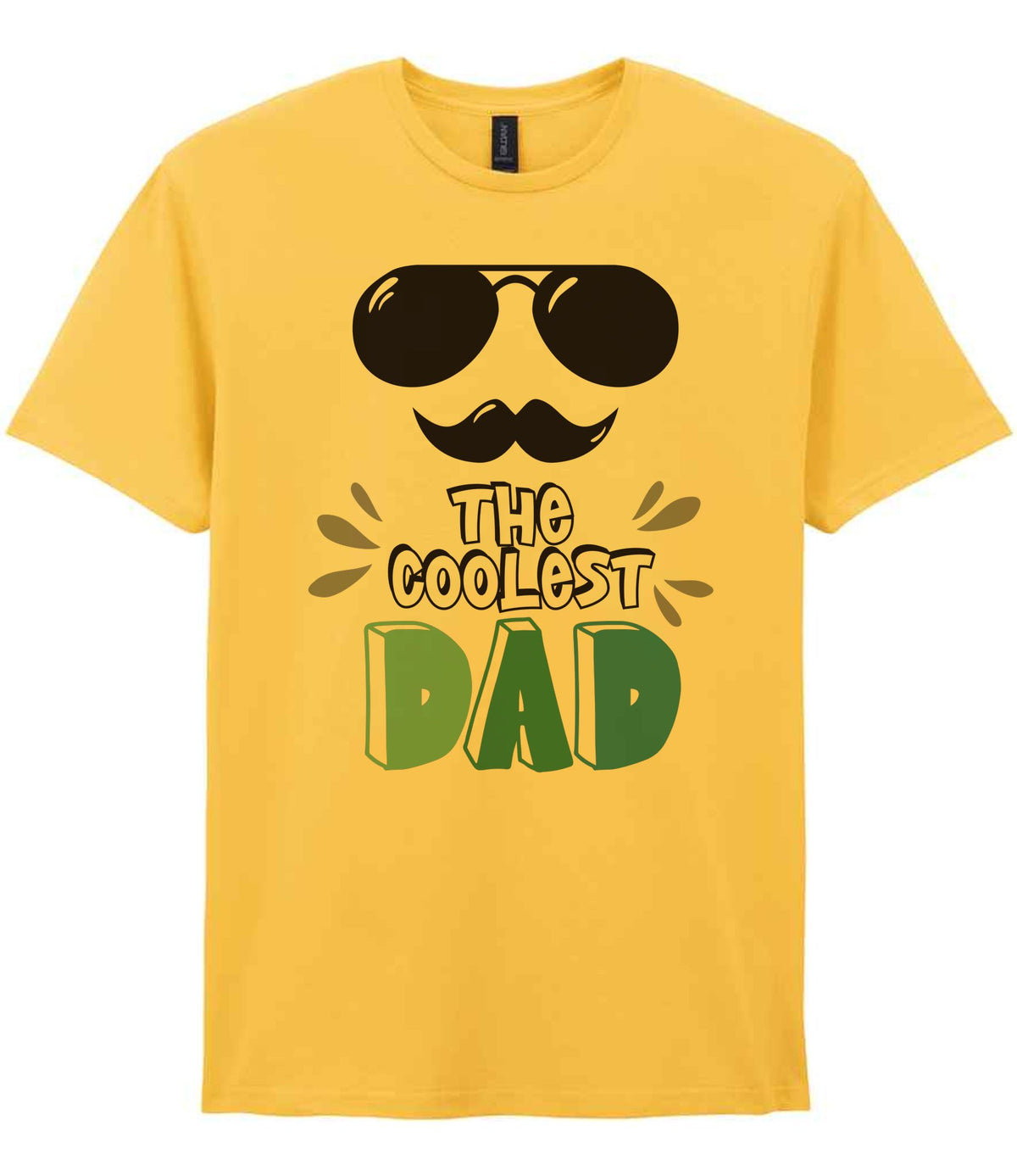 Dad piece of the The Coolest Matching Set Dad and Kid T-Shirts with Sunglasses and Mustache Designs in Daisy
