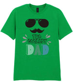 Dad piece of the The Coolest Matching Set Dad and Kid T-Shirts with Sunglasses and Mustache Designs in Irish Green
