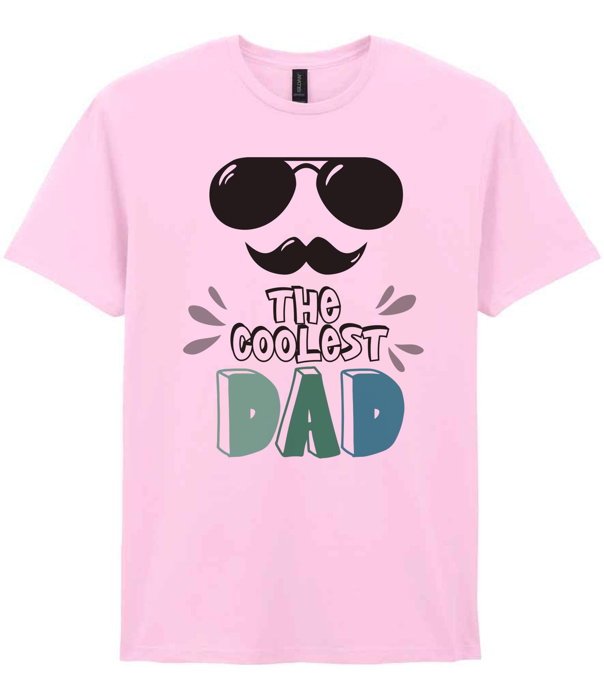 Dad piece of the The Coolest Matching Set Dad and Kid T-Shirts with Sunglasses and Mustache Designs in Light Pink