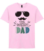 Dad piece of the The Coolest Matching Set Dad and Kid T-Shirts with Sunglasses and Mustache Designs in Light Pink