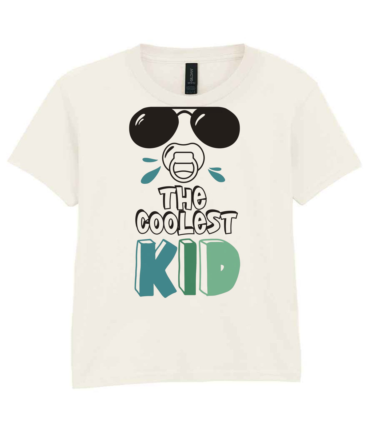 Kid piece of the The Coolest Matching Set Dad and Kid T-Shirts with Sunglasses and Mustache Designs in Natural