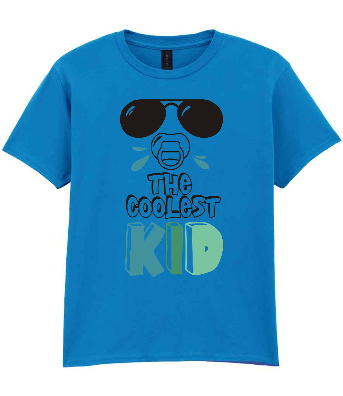 Kid piece of the The Coolest Matching Set Dad and Kid T-Shirts with Sunglasses and Mustache Designs in Sapphire Blue