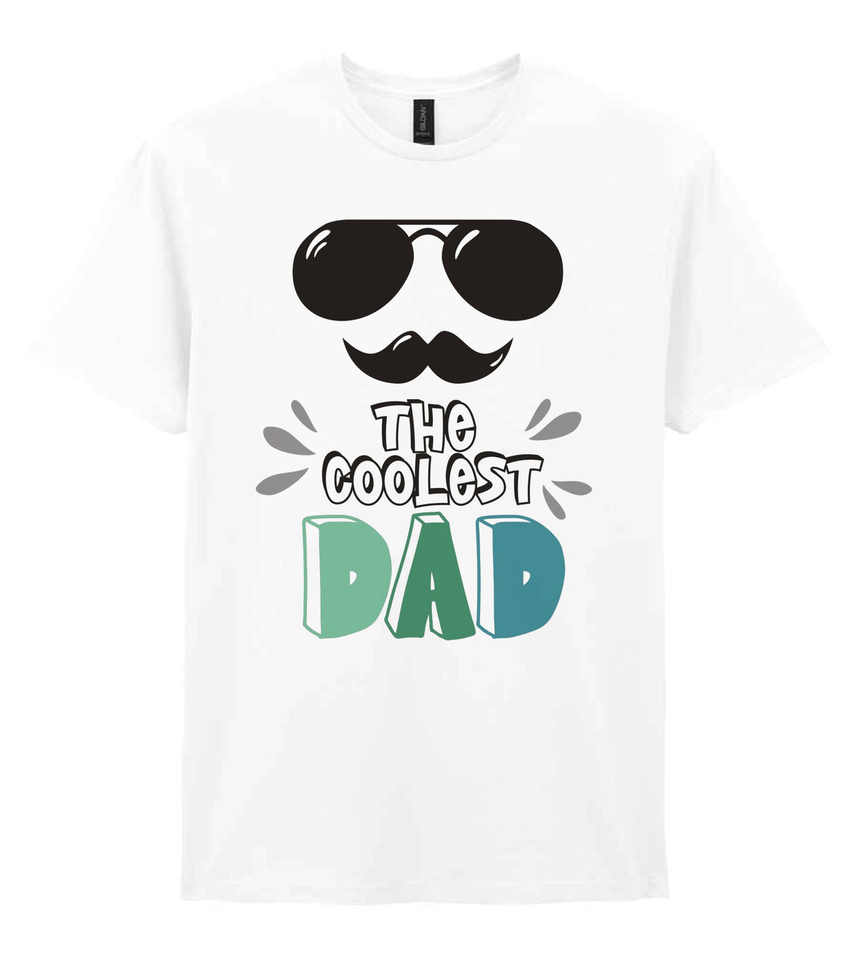 Dad piece of the The Coolest Matching Set Dad and Kid T-Shirts with Sunglasses and Mustache Designs in White