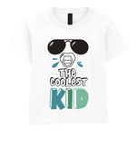 Kid piece of the The Coolest Matching Set Dad and Kid T-Shirts with Sunglasses and Mustache Designs in White
