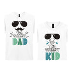 The Coolest Matching Set Dad and Kid T-Shirts with Sunglasses and Mustache Designs in White