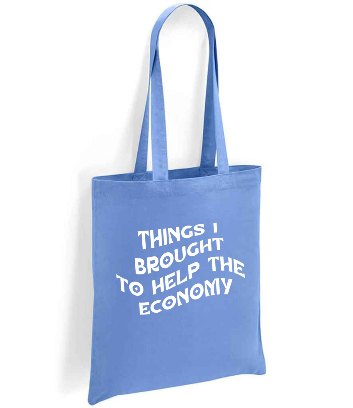 Things I Brought to Help the Economy tote bag in denim blue