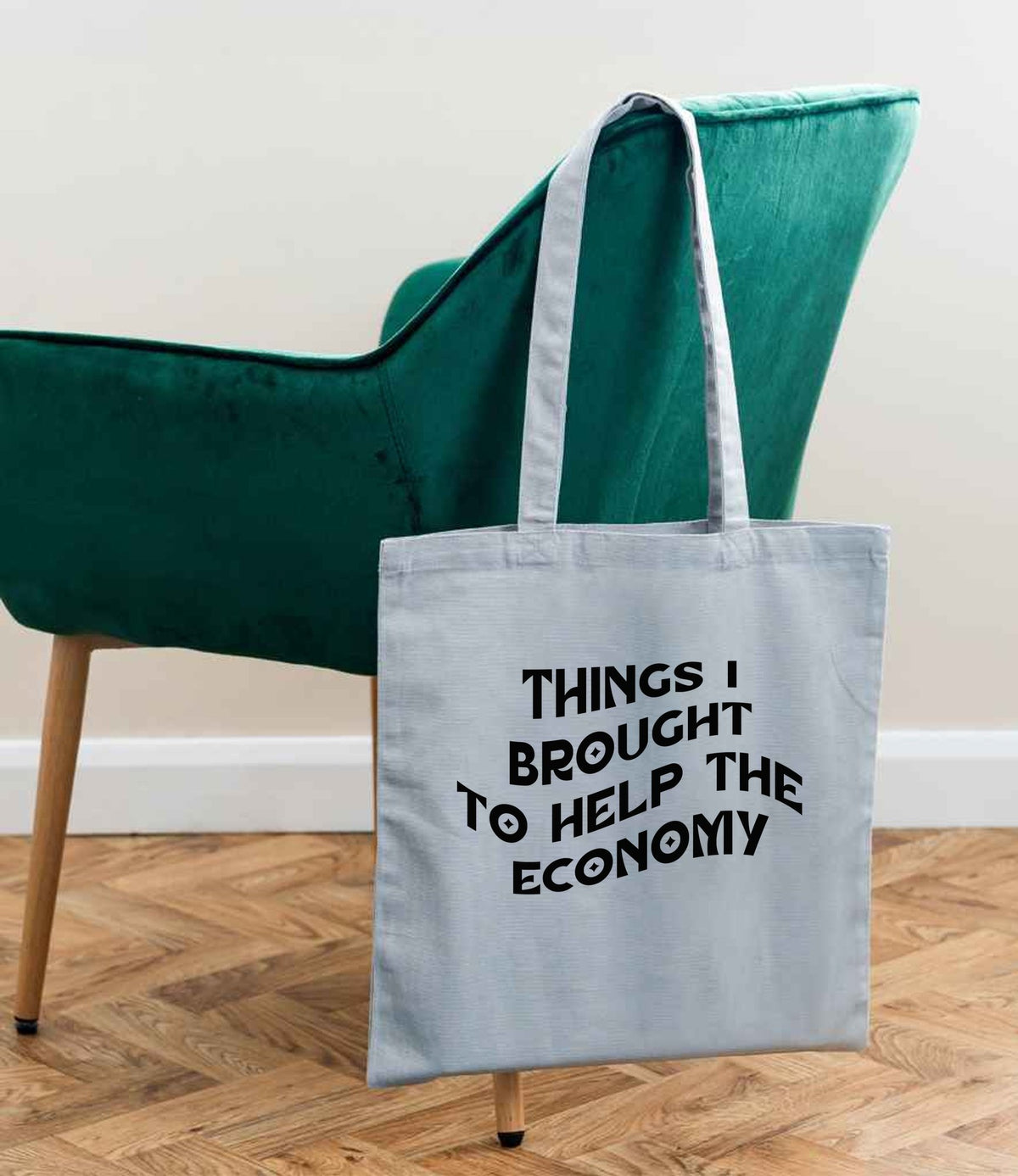 Things I Brought to Help the Economy tote bag in light blue
