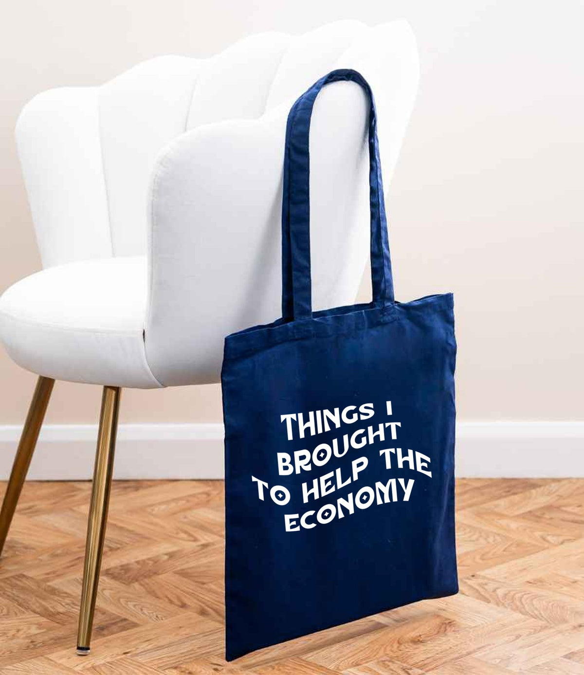 Things I Brought to Help the Economy tote bag in navy