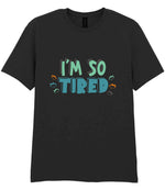 Adult piece of the Tired Family T-shirts Matching Set with Adult and Baby Designs in Black