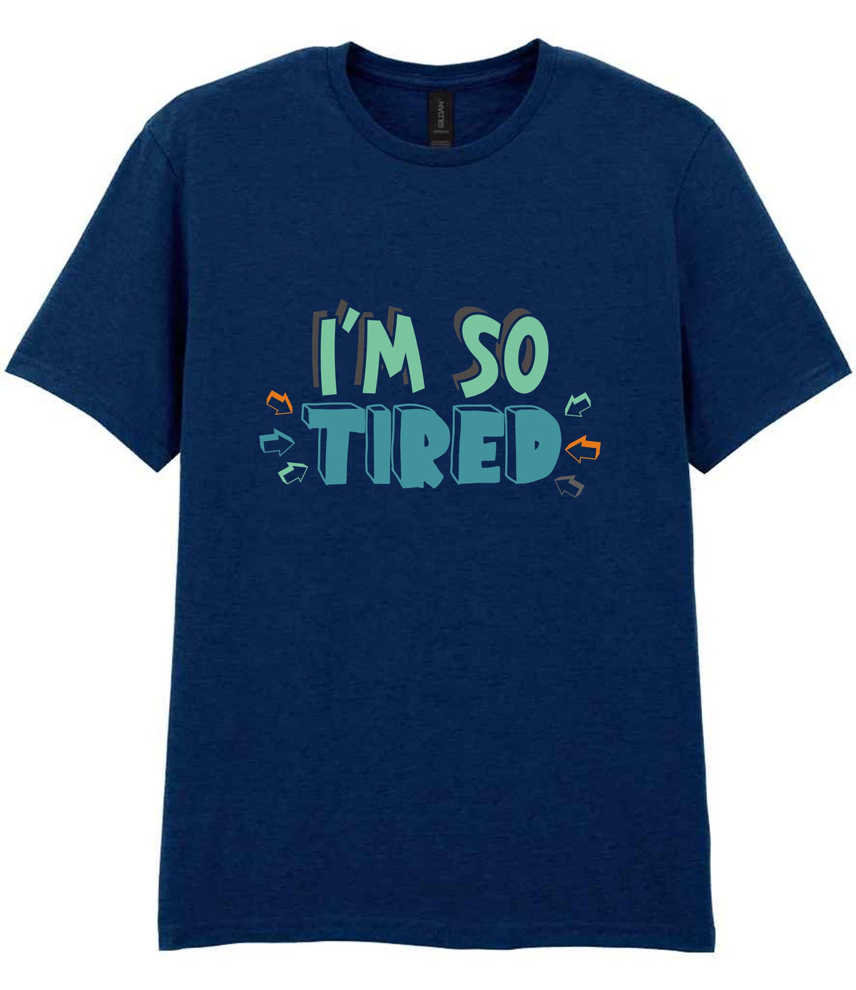 Adult piece of the Tired Family T-shirts Matching Set with Adult and Baby Designs in Navy