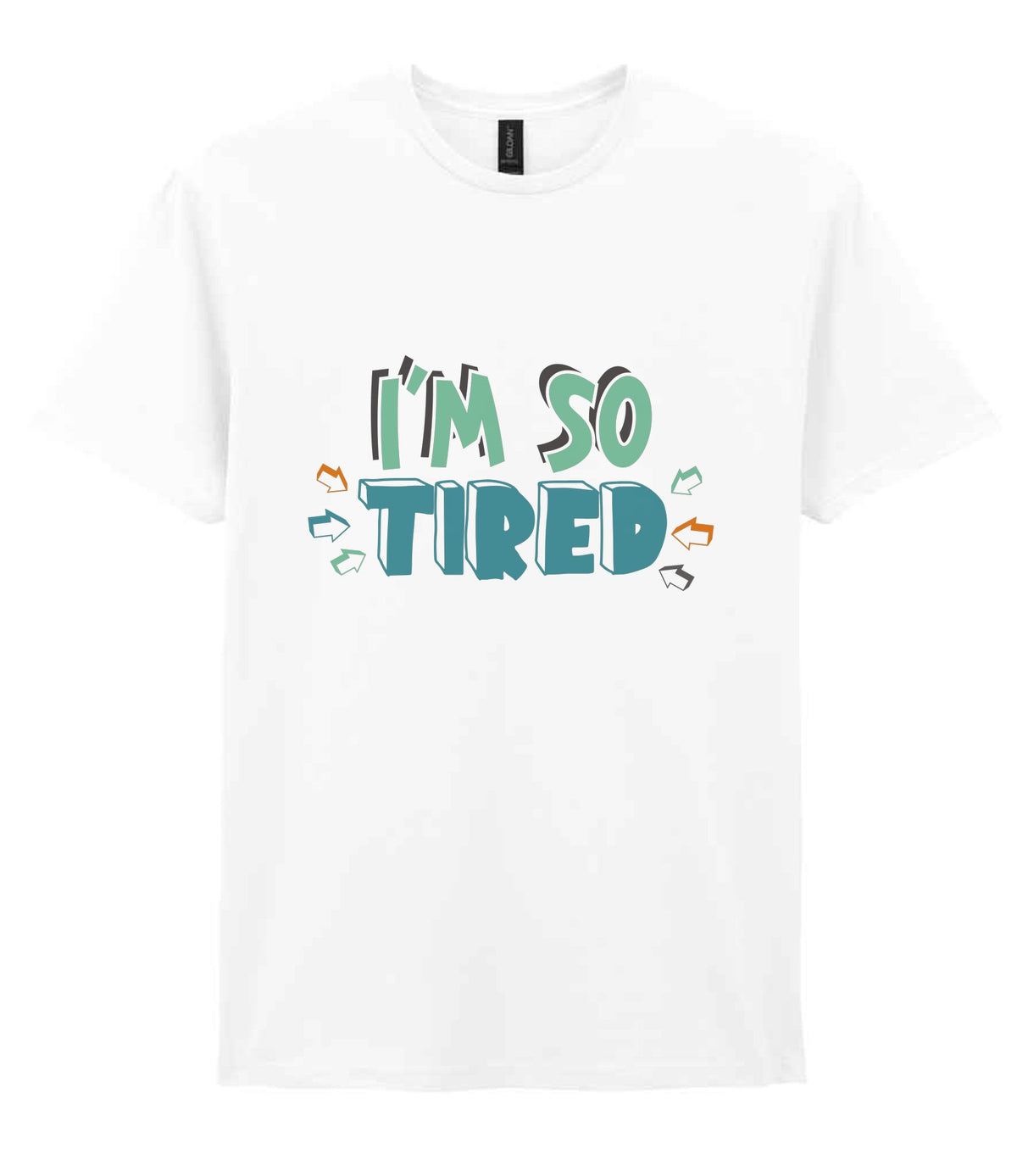 Adult piece of the Tired Family T-shirts Matching Set with Adult and Baby Designs in White