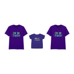 Tired Family T-shirts Matching Set with Adult and Baby Designs in Purple