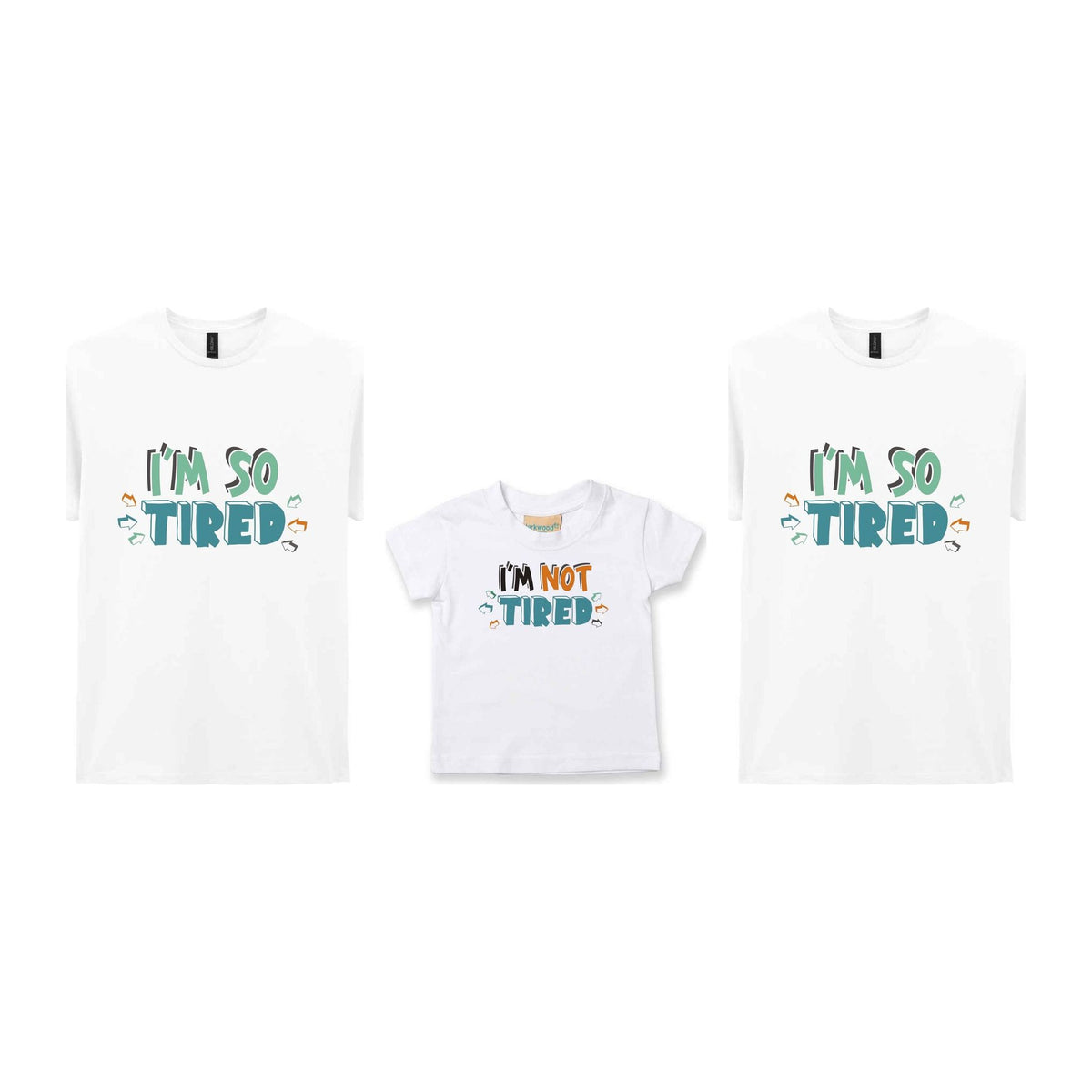 Tired Family T-shirts Matching Set with Adult and Baby Designs in White