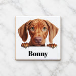 Customisable Vizsla Dog Portrait – Ceramic Coaster, personalised with your own text