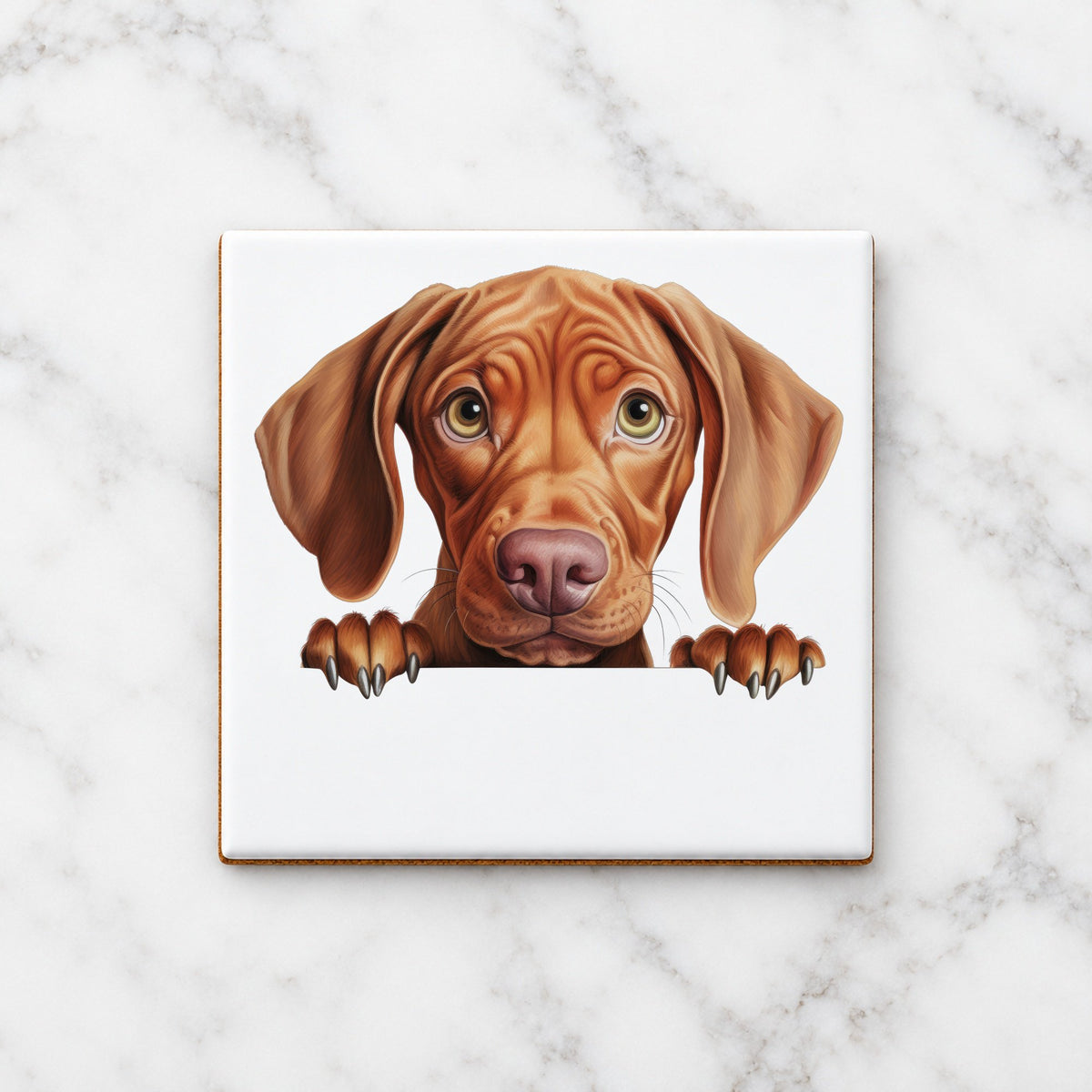 Vizsla Dog Portrait ceramic coaster in white