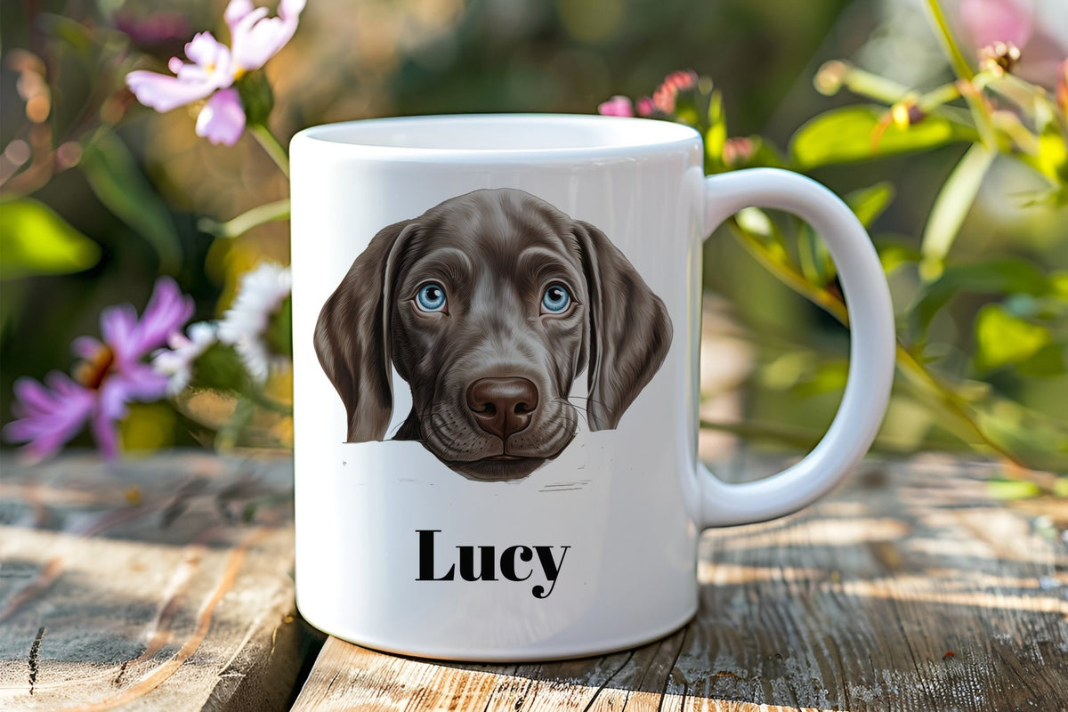 Customisable Weimaraner Puppy Face – Orca 11oz Standard Mug, personalised with your own text
