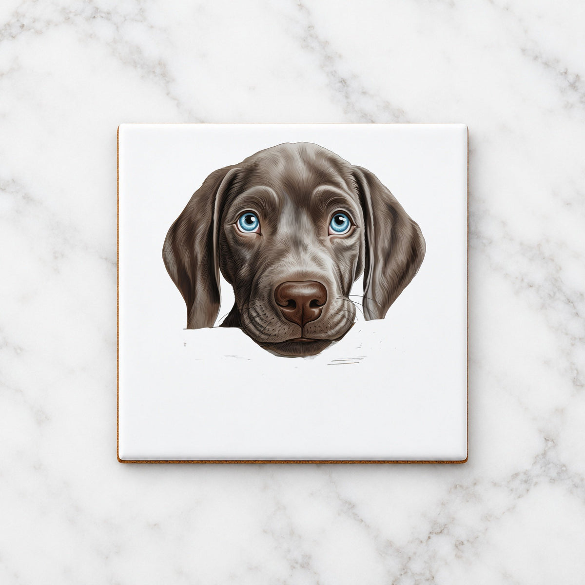 Weimaraner Puppy Face ceramic coaster in white