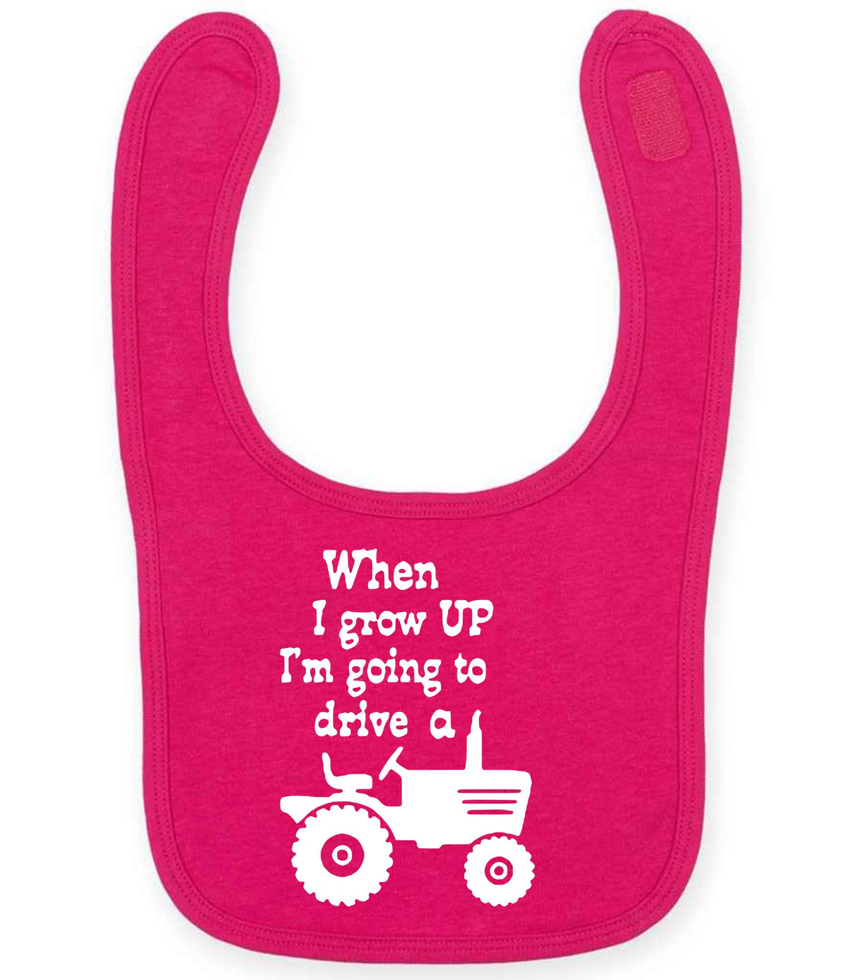 When I Grow UP I'm Going to Drive A larkwood baby/toddler bib in fuchsia