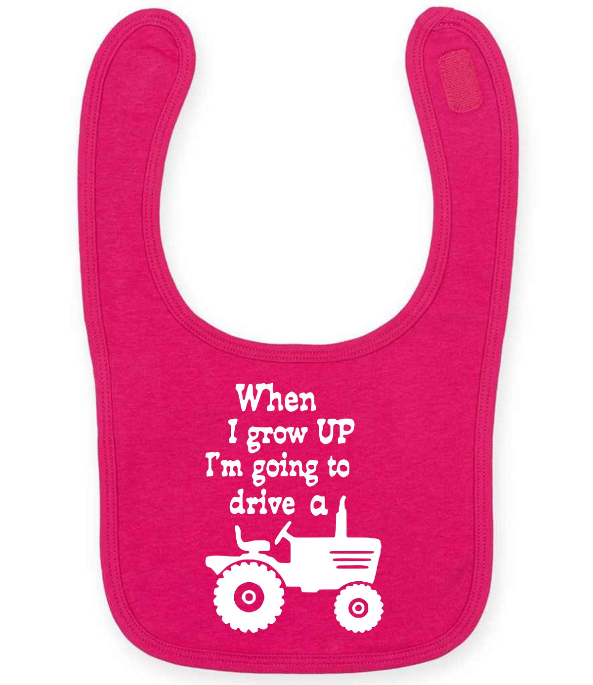 When I Grow UP I'm Going to Drive A larkwood baby/toddler bib in fuchsia