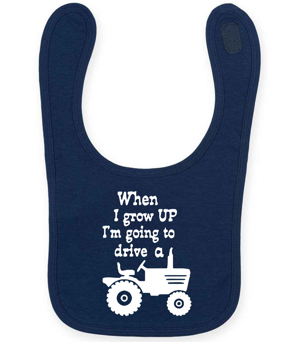When I Grow UP I'm Going to Drive A larkwood baby/toddler bib in navy