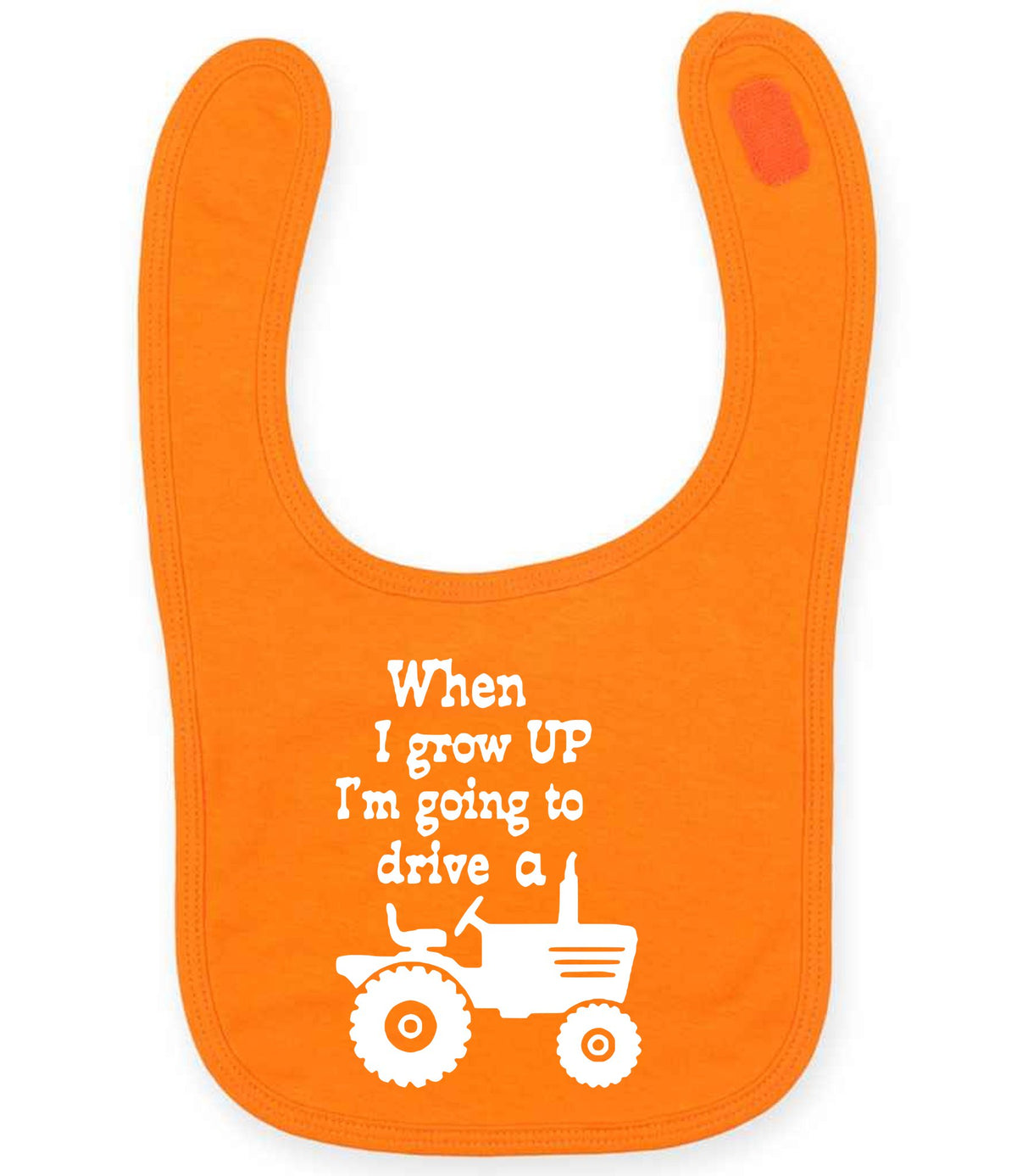 When I Grow UP I'm Going to Drive A larkwood baby/toddler bib in orange