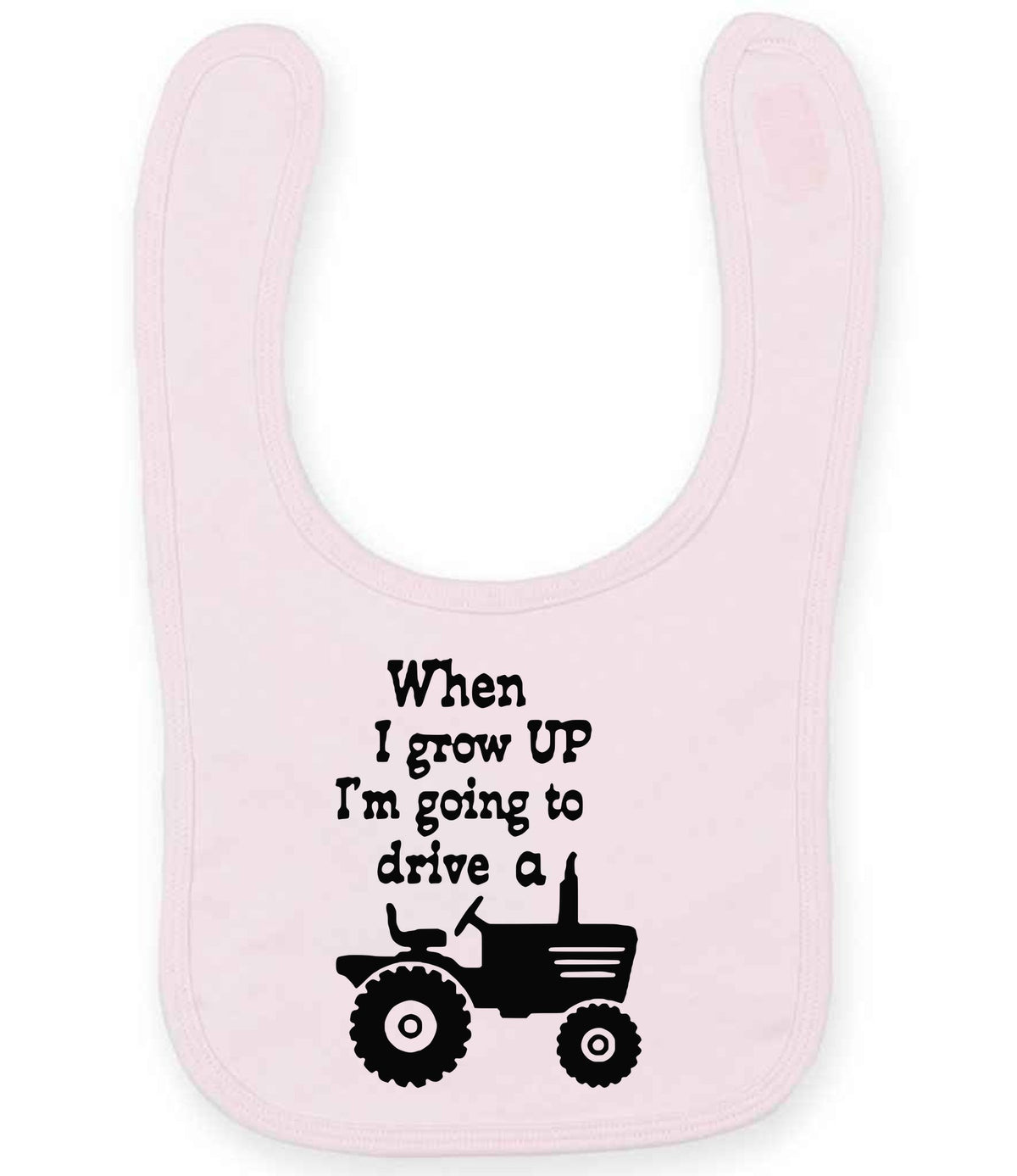 When I Grow UP I'm Going to Drive A larkwood baby/toddler bib in pale pink