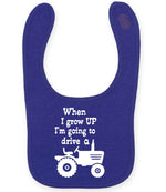When I Grow UP I'm Going to Drive A larkwood baby/toddler bib in purple