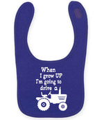 When I Grow UP I'm Going to Drive A larkwood baby/toddler bib in purple