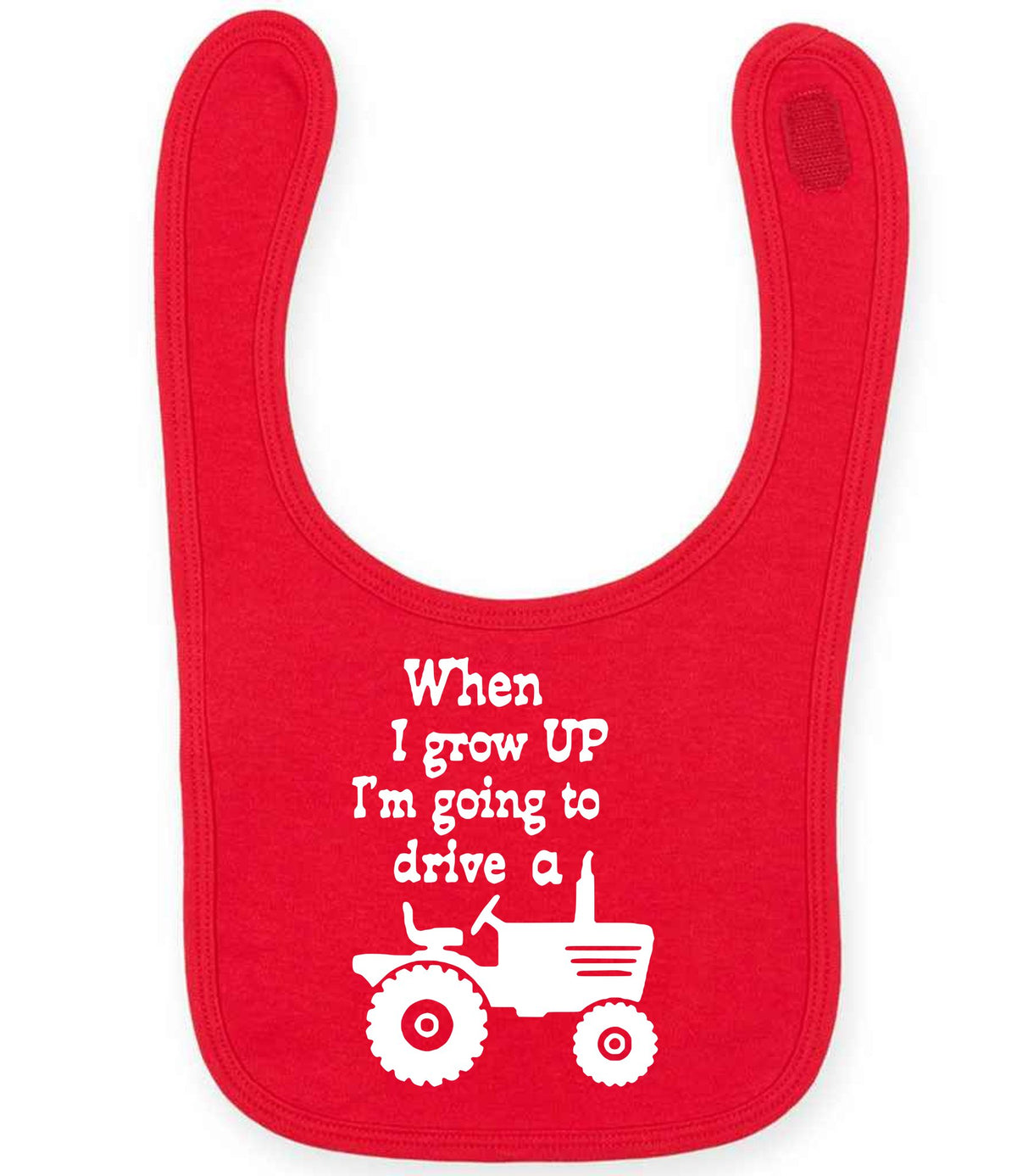 When I Grow UP I'm Going to Drive A larkwood baby/toddler bib in red