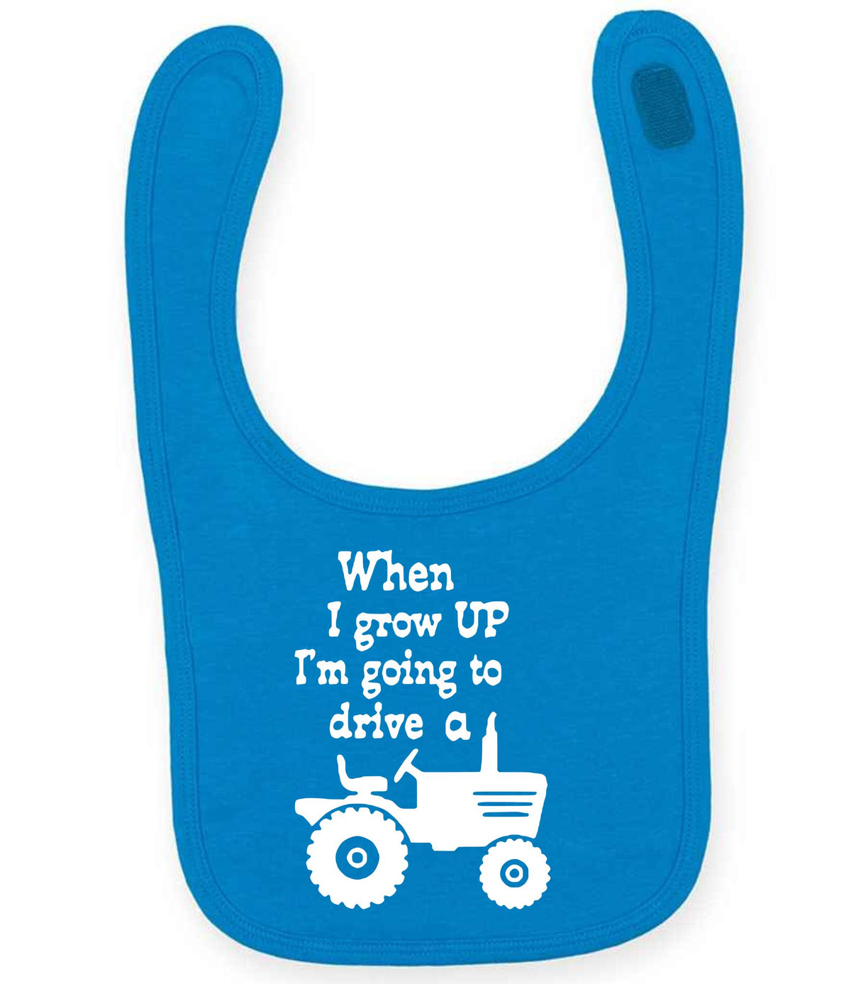 When I Grow UP I'm Going to Drive A larkwood baby/toddler bib in sapphire blue