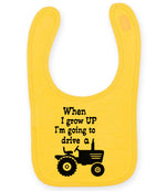 When I Grow UP I'm Going to Drive A larkwood baby/toddler bib in sunflower
