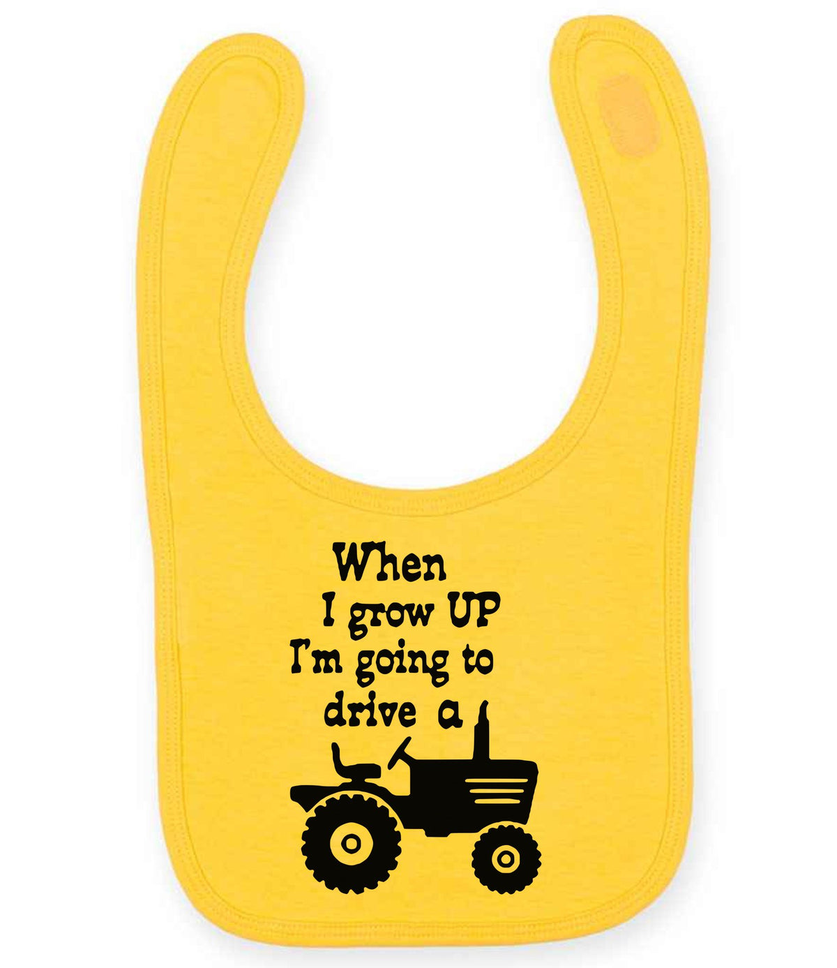 When I Grow UP I'm Going to Drive A larkwood baby/toddler bib in sunflower