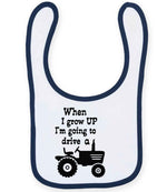 When I Grow UP I'm Going to Drive A larkwood baby/toddler bib in white/navy