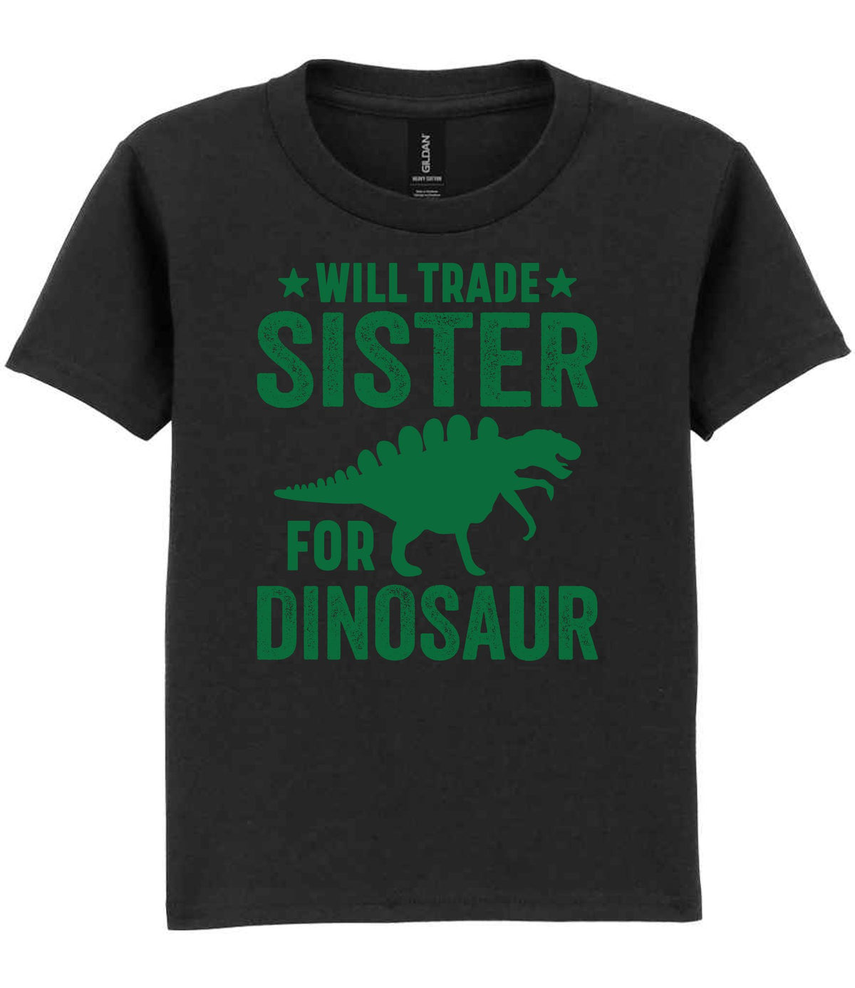 ★ Will Trade ★ Sister for Dinosaur – Kids T-Shirt in Black with Dark Green vinyl